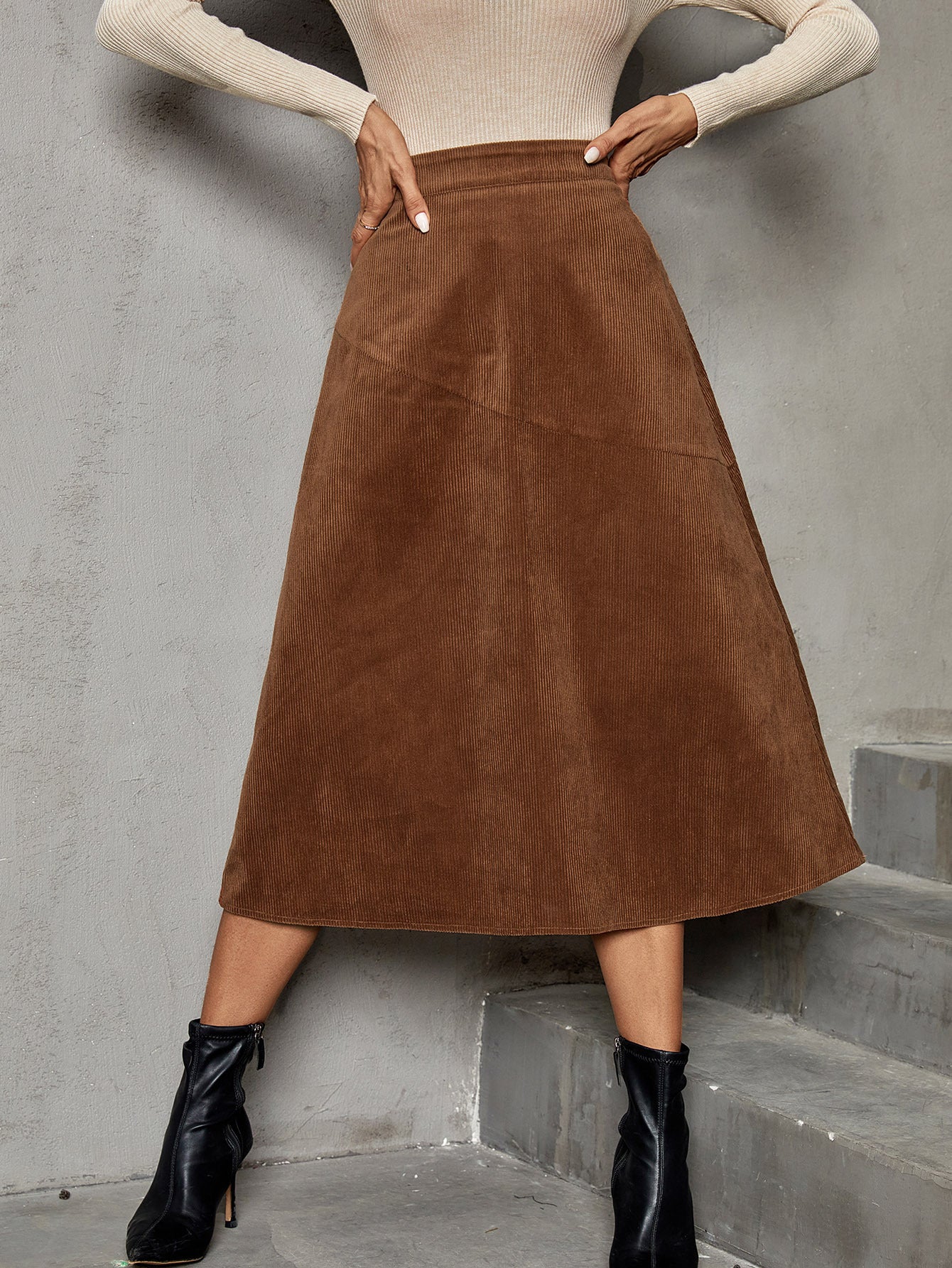 High Waist Corduroy A-Line Skirt