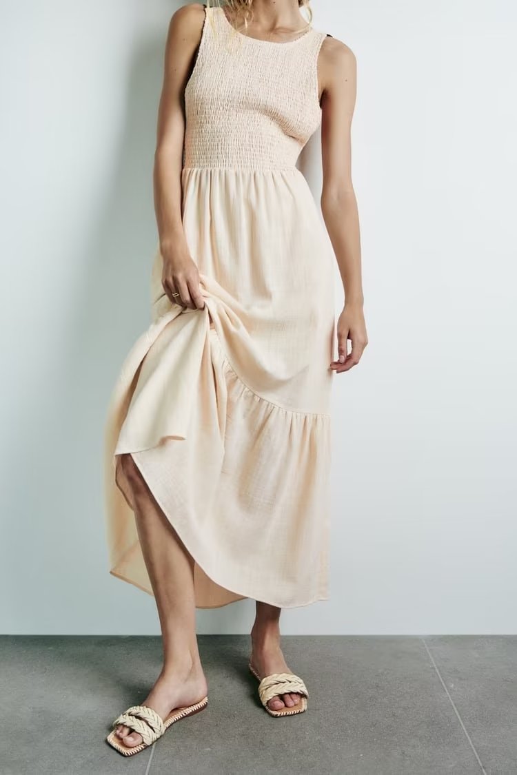 Women's Lace-Up Back Tiered Maxi Dress