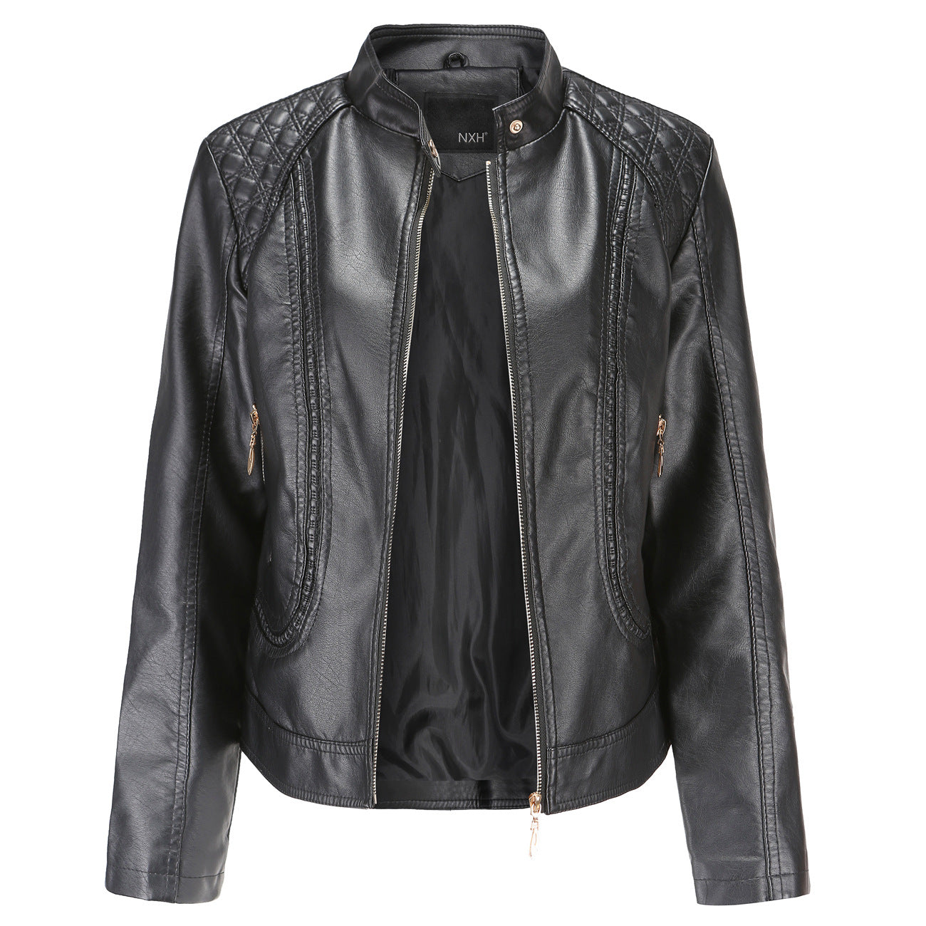 Quilted Shoulder Faux Leather Jacket