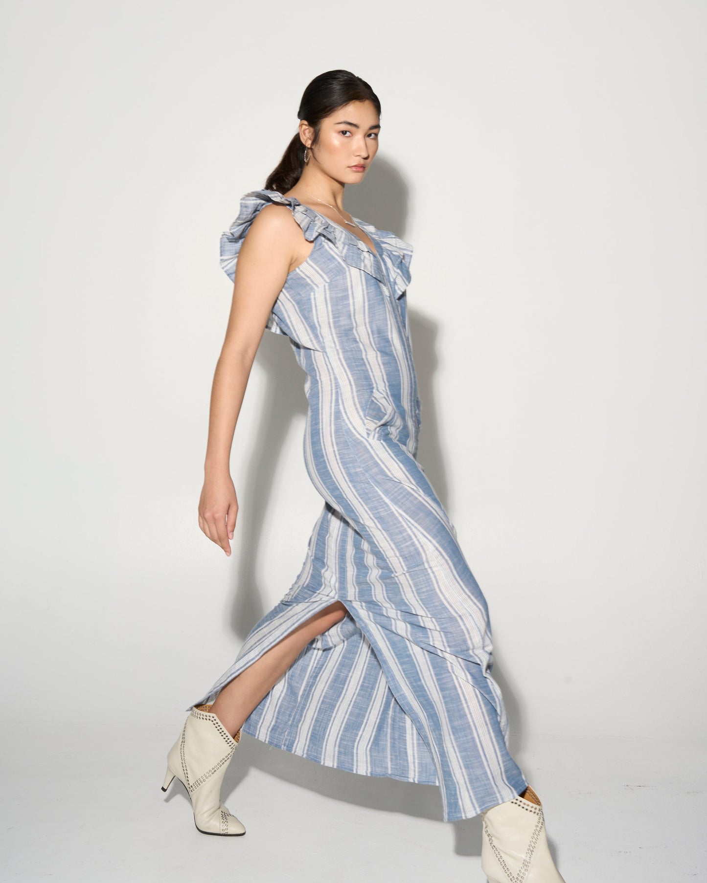 ALODIE stripe maxi dress with ruffles-3