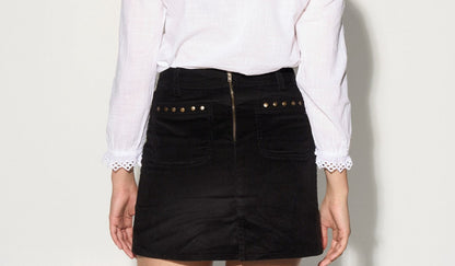 ARMANDE Cord mini skirt with studs - black-1