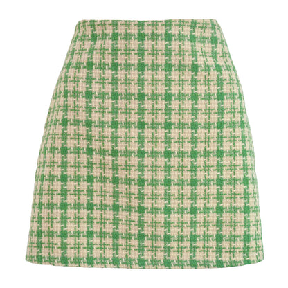 Woolen High Waist Plaid Skirt