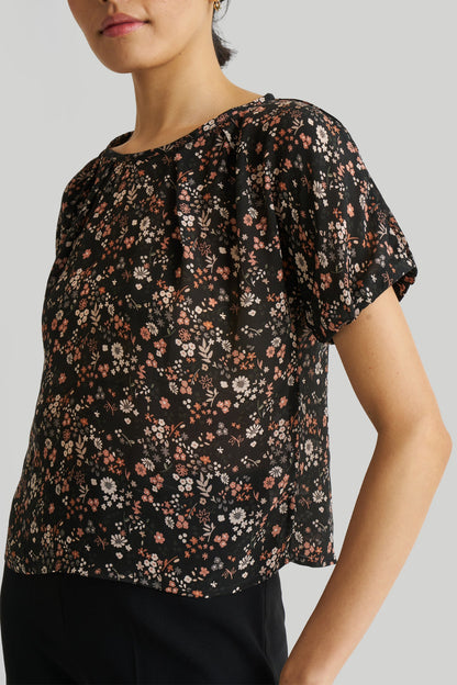 Balloon Sleeve Top in Black Florals-2