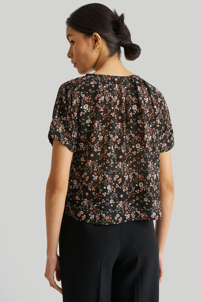 Balloon Sleeve Top in Black Florals-1