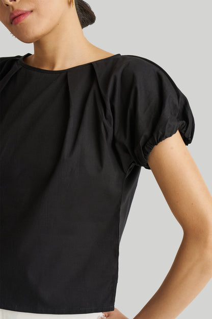 Balloon Sleeve Top in Black-2