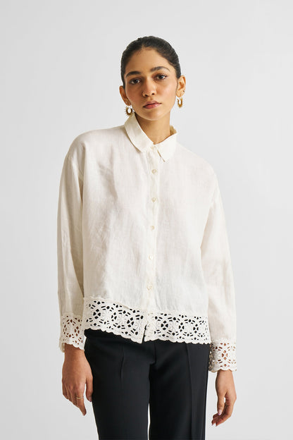 Button-down with Lace Shirt in Off-white-3