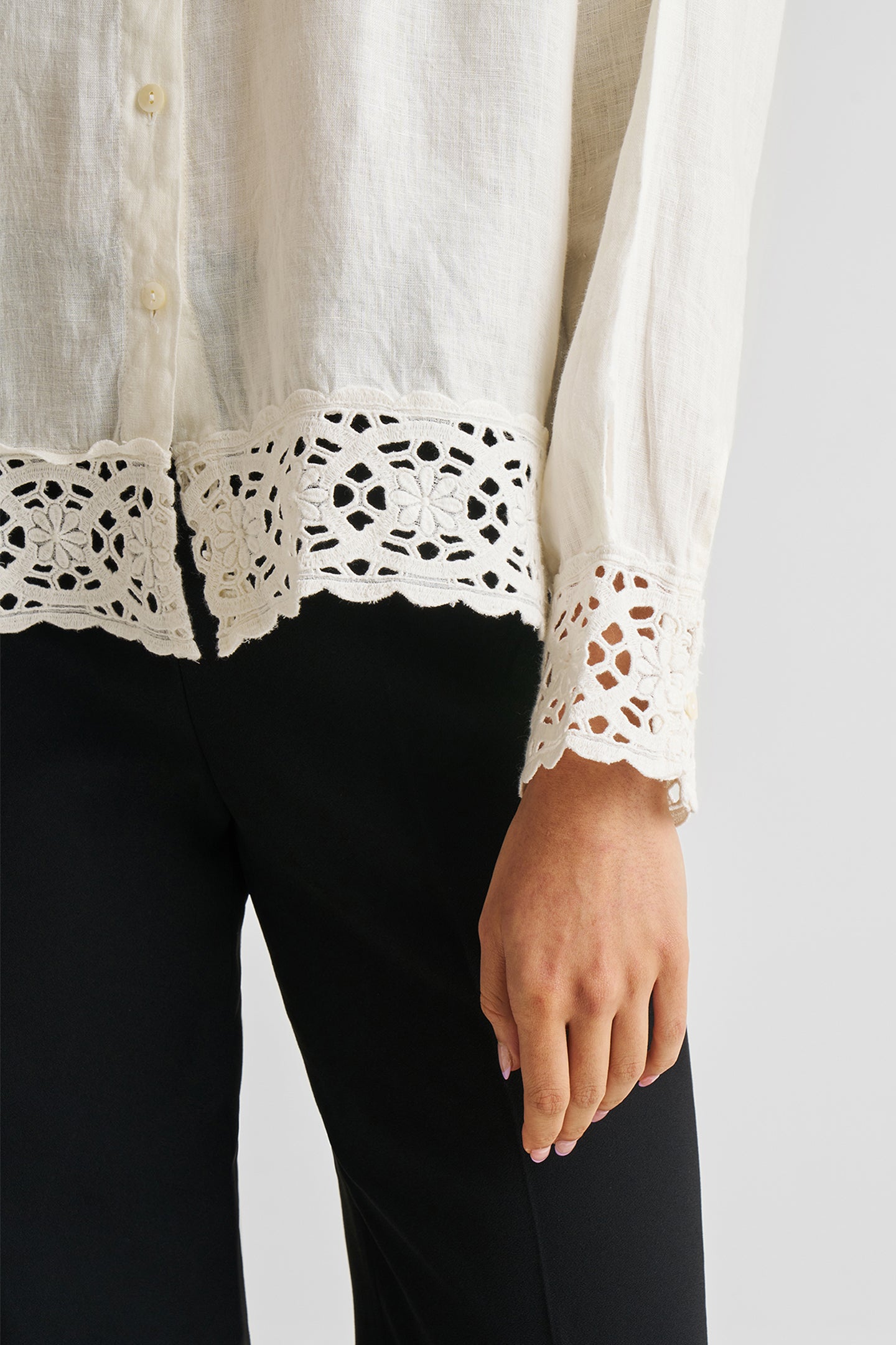 Button-down with Lace Shirt in Off-white-4