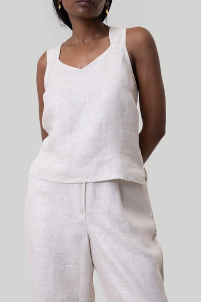 Crossback Tank Top in Linen Checks-2