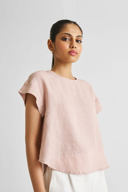 Cap Sleeved Everyday Top in Dusty Pink-0