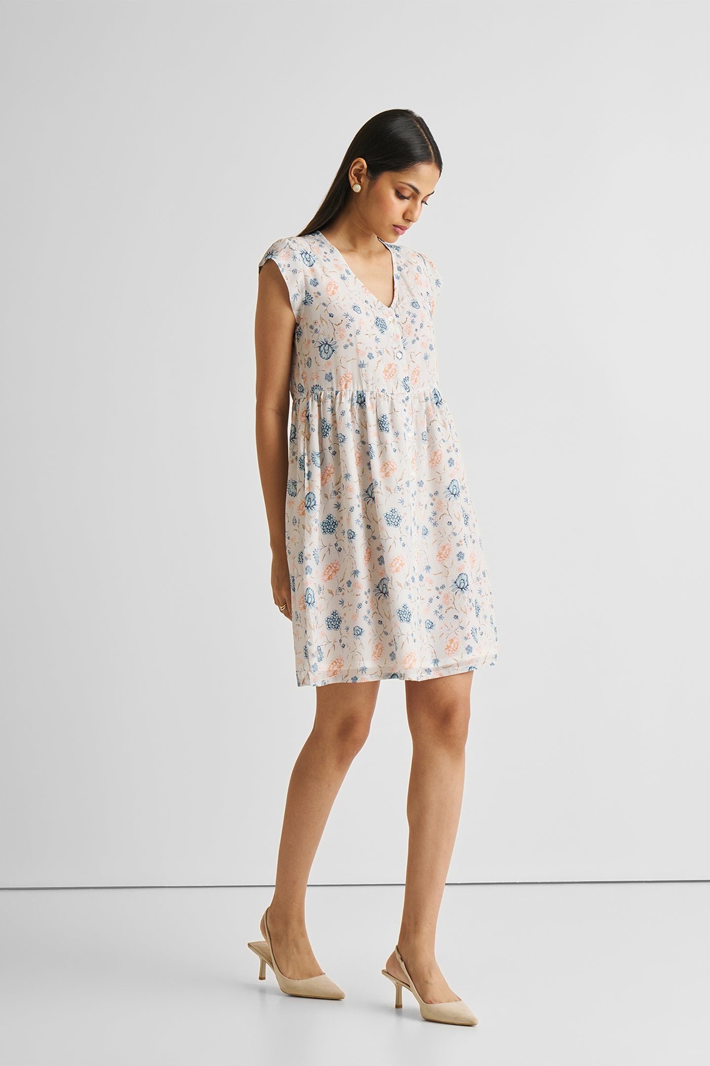 Cap Sleeved Short Dress in Florals-4