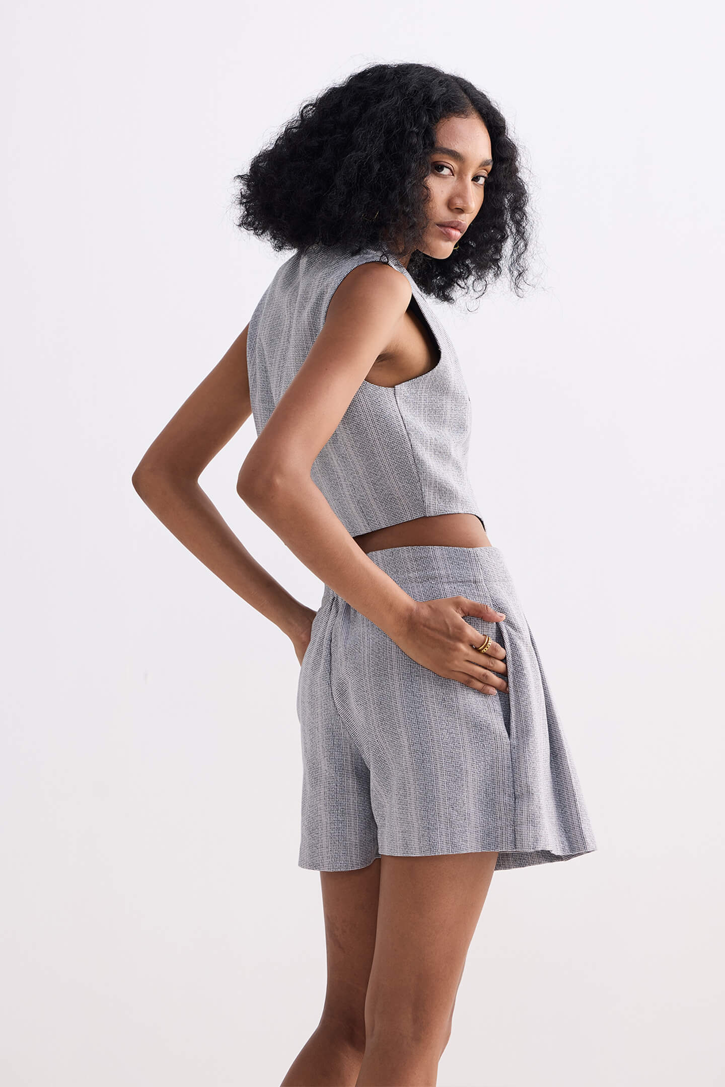 Cotton Tweed Skort in Grey-1