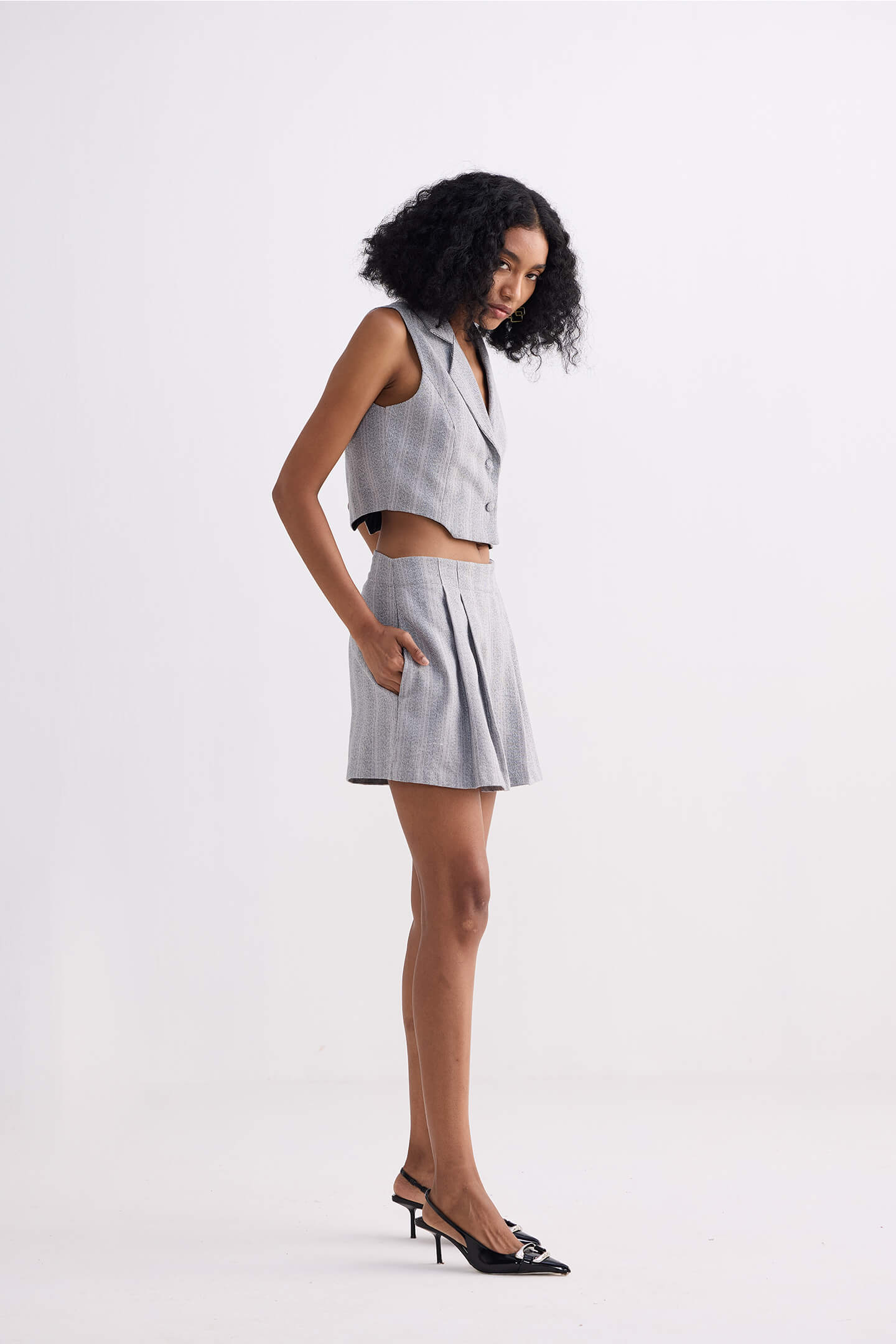 Cotton Tweed Skort in Grey-2