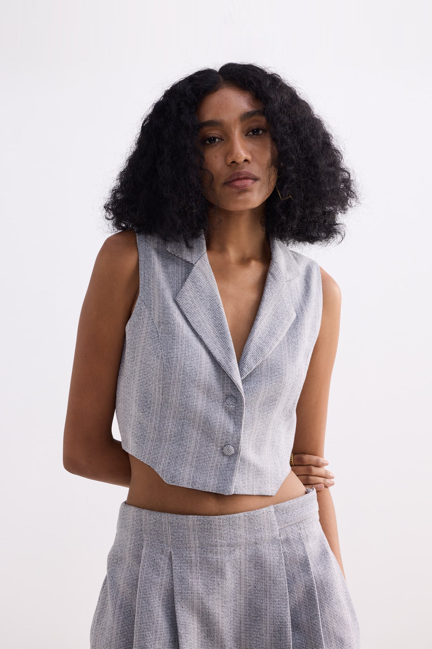 Cropped Cotton Tweed Vest in Grey-0