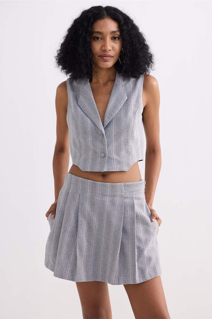 Cropped Cotton Tweed Vest in Grey-1