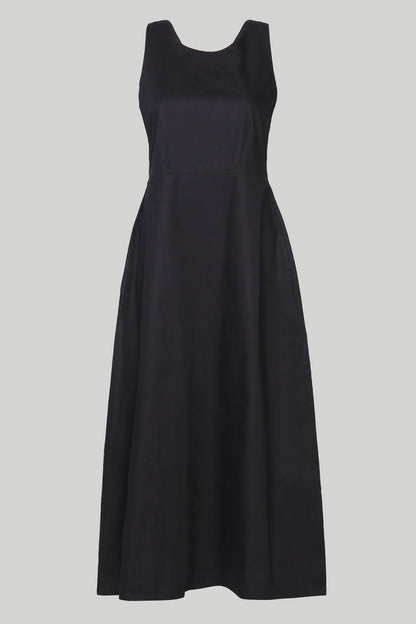 Cross-back Midi Dress in Black-4