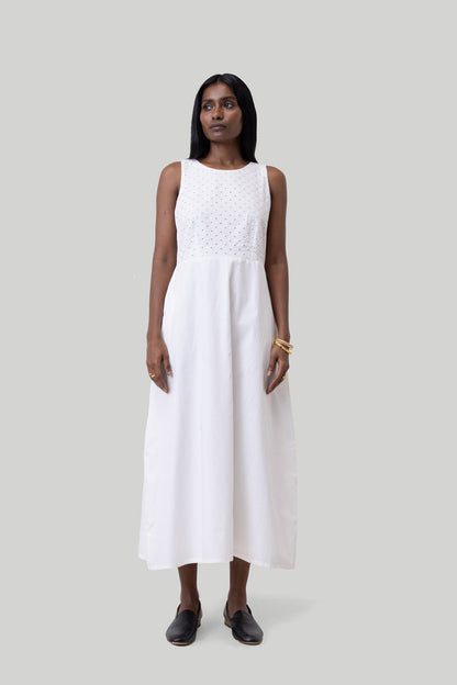 Cross-back Midi Dress in Eyelet Embroidery-0