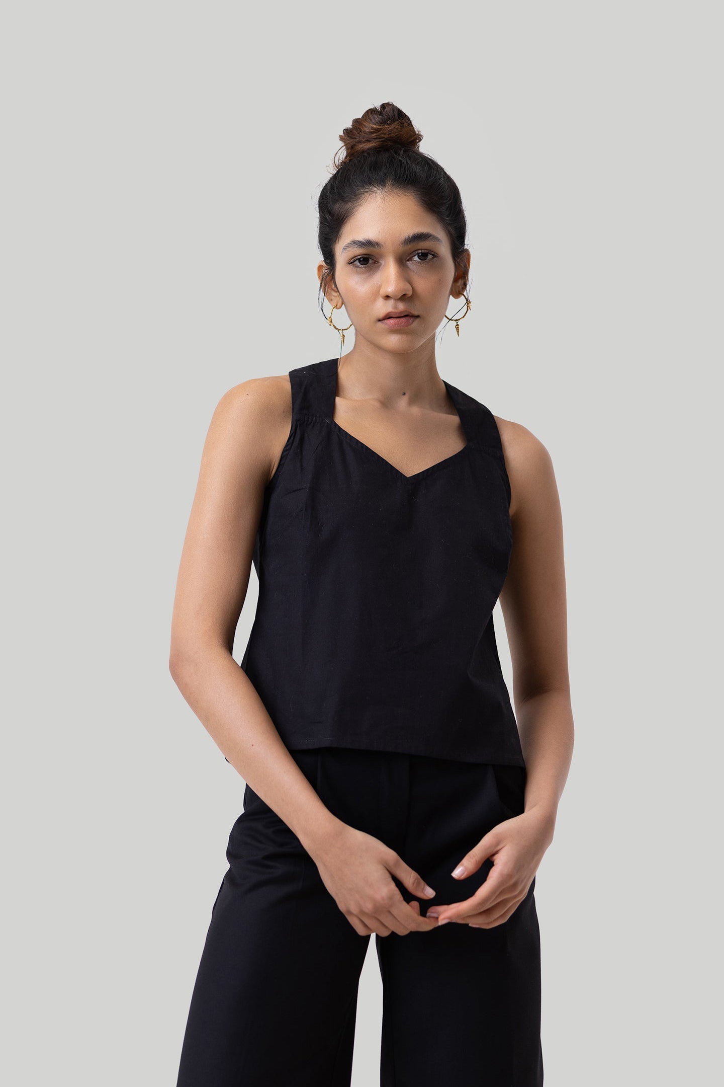 Crossback Tank Top in Black-0