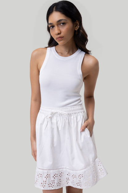 Drawstring Short Skirt in White-2