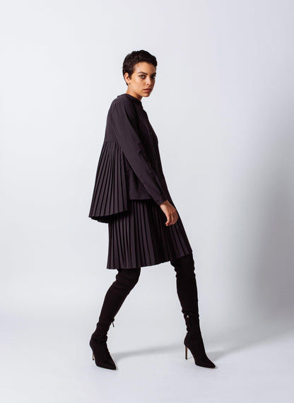 Stylish Pleated Blouse in Black-1