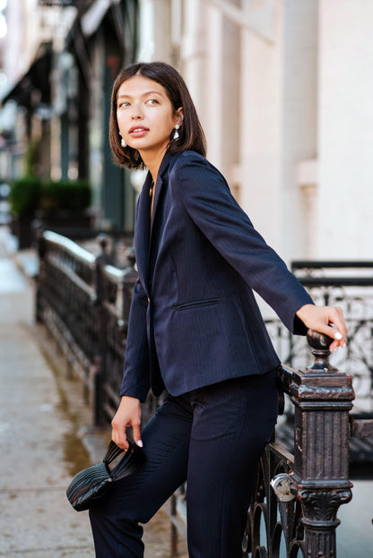 Navy Peak-Lapels Single-Breasted Blazer-1