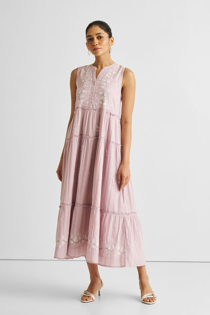 Embroidered Resort Maxi Dress in Pink-0