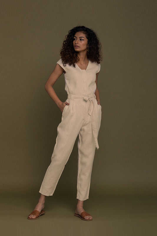 Evening Chai Jumpsuit in Sand Beige-0