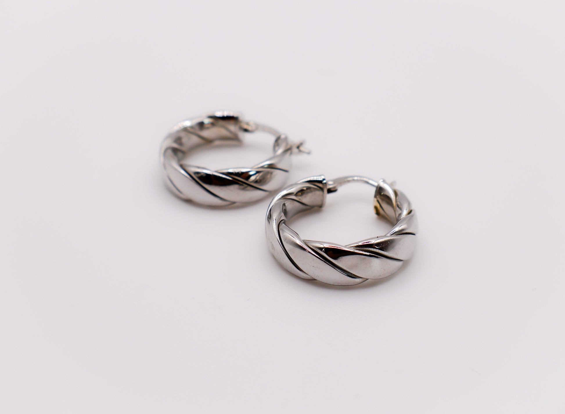 Italian Twisted Texture Silver Hoop Earrings-0