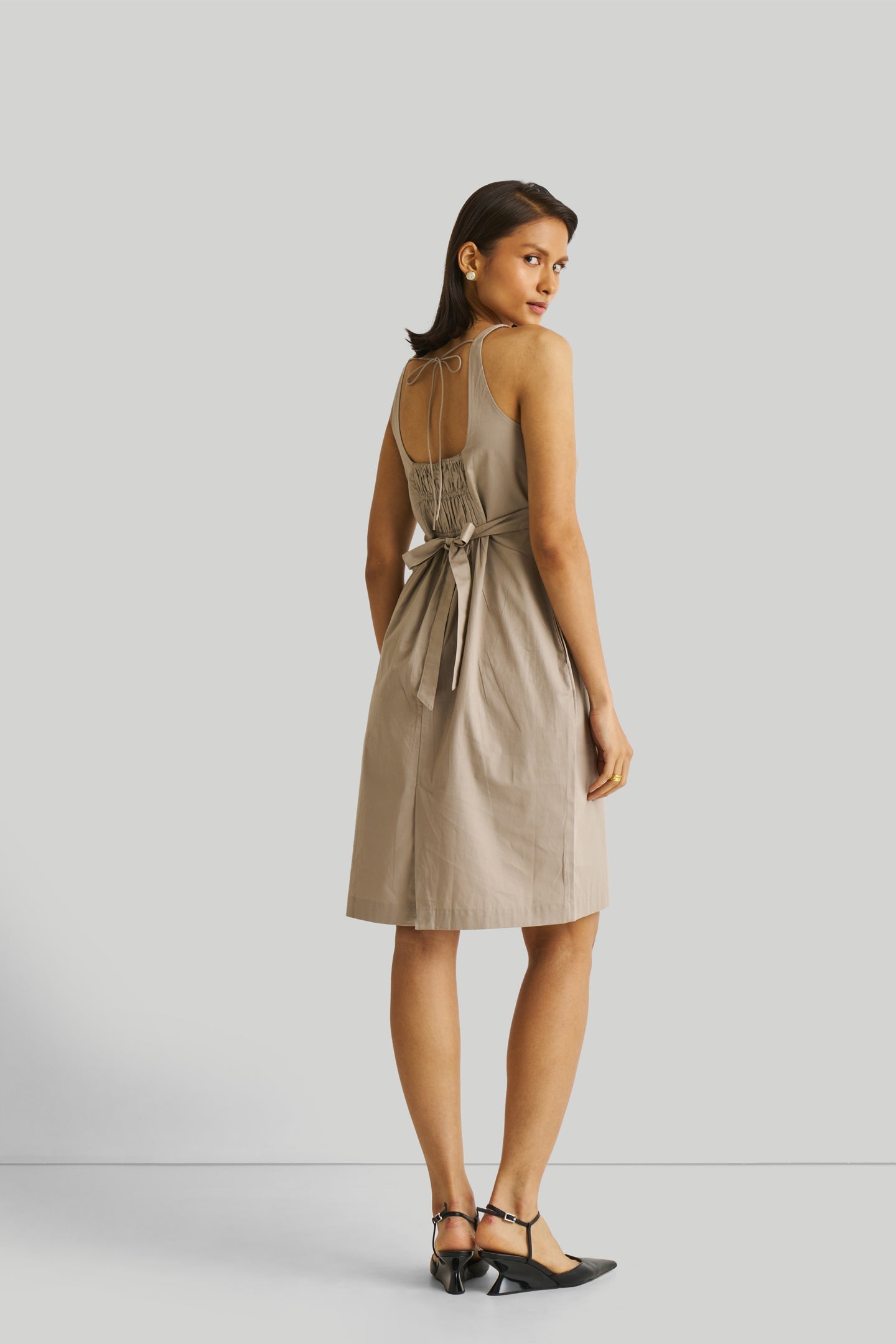 Fitted Knee Length Dress in Ecru-1