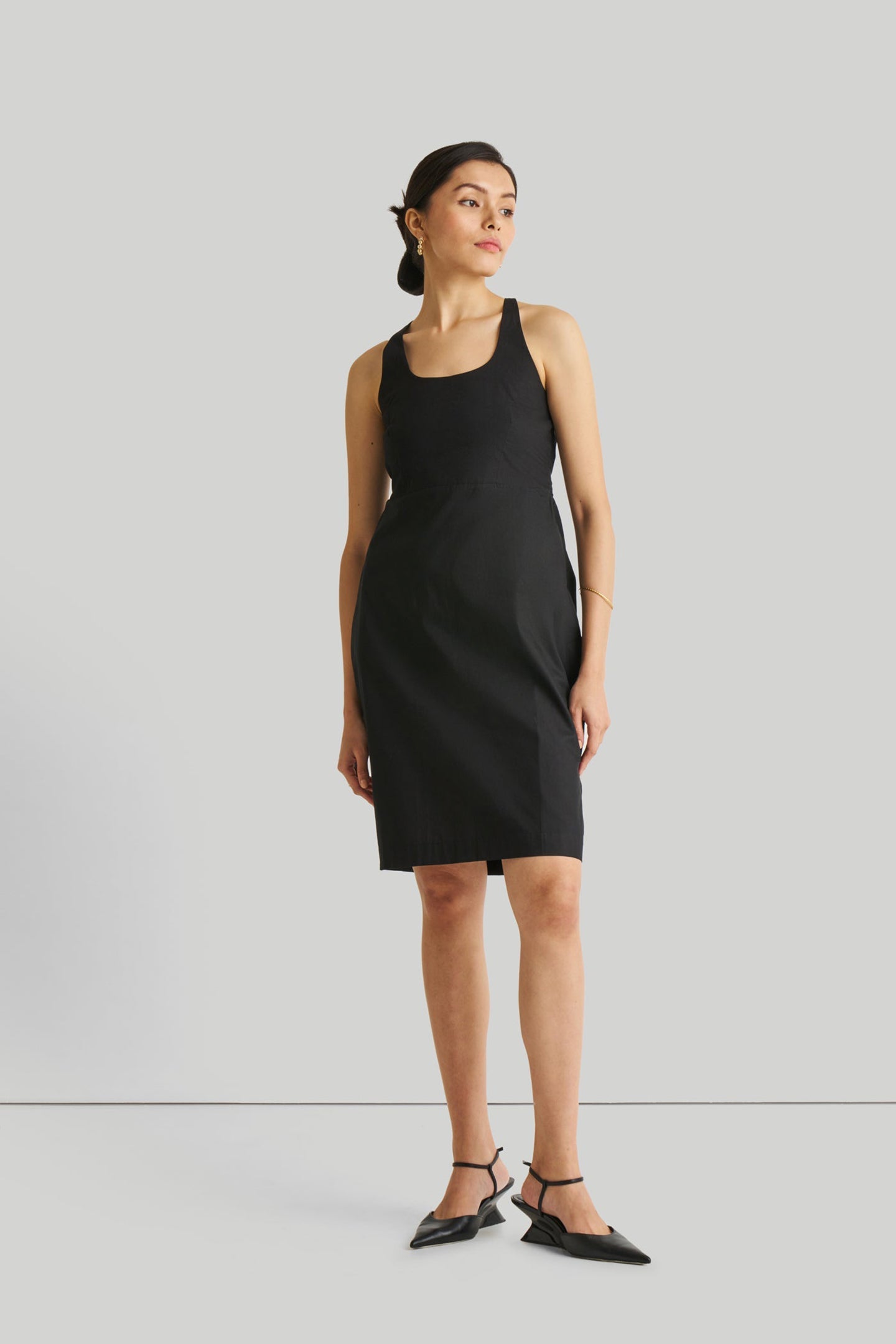 Fitted Knee Length Dress in Black-0