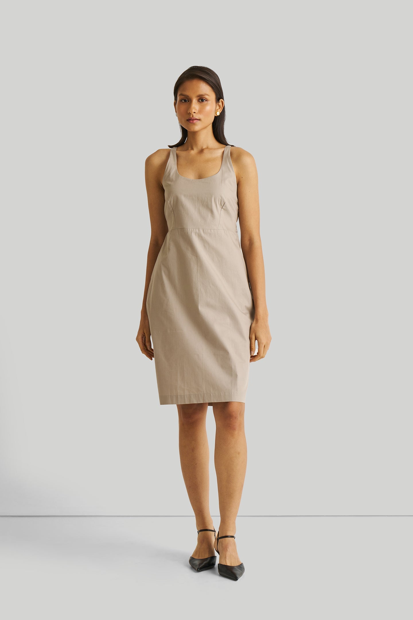 Fitted Knee Length Dress in Ecru-0