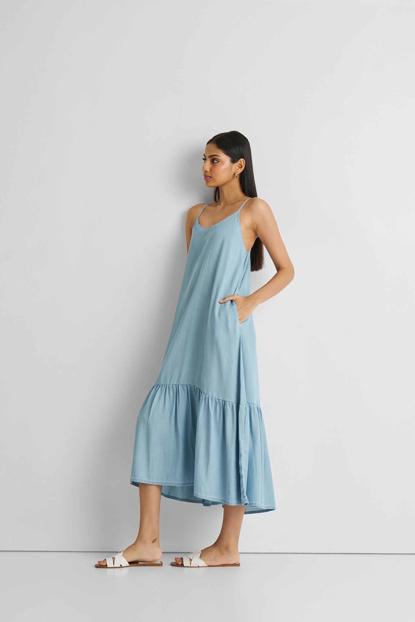 Flowy Maxi Dress in Blue Denim-2