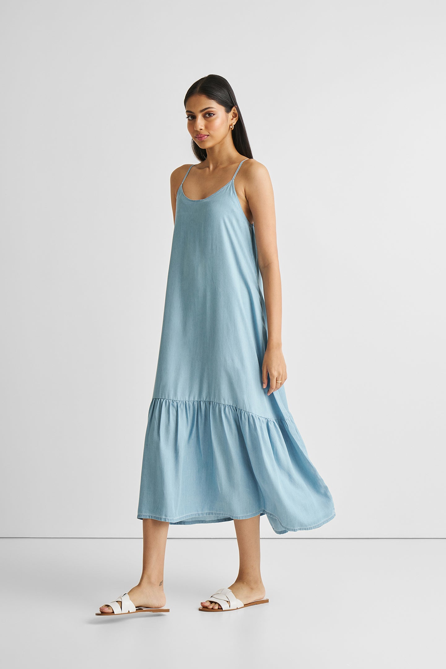 Flowy Maxi Dress in Blue Denim-4