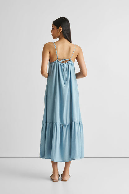 Flowy Maxi Dress in Blue Denim-1