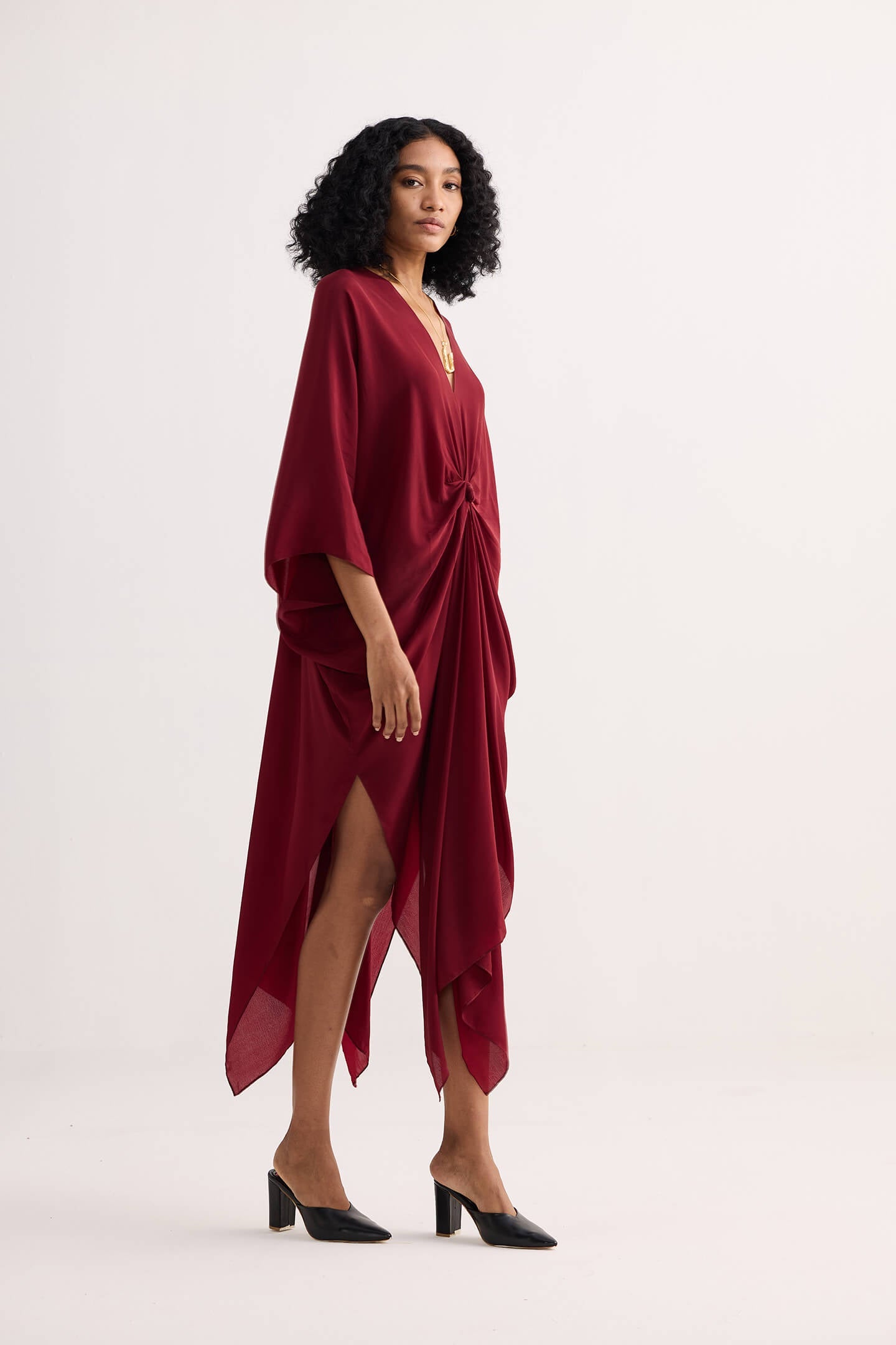 Front Twist Kaftan Dress in Burgundy-2