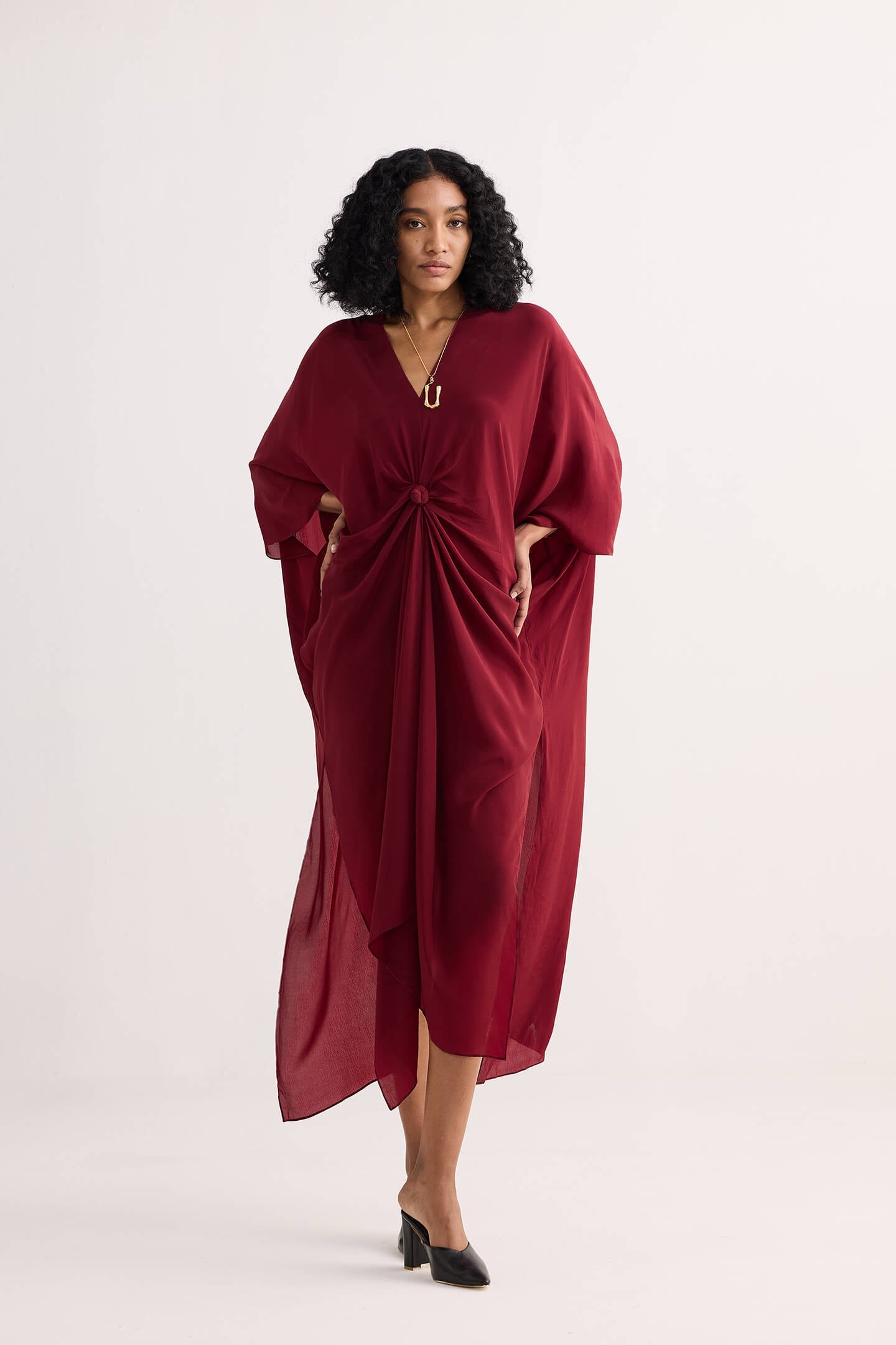 Front Twist Kaftan Dress in Burgundy-4