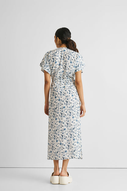 Gathered Maxi Dress in Blue Florals-1