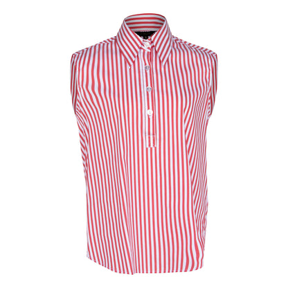 Italian Cotton Stripe Red Sleeveless Top-4