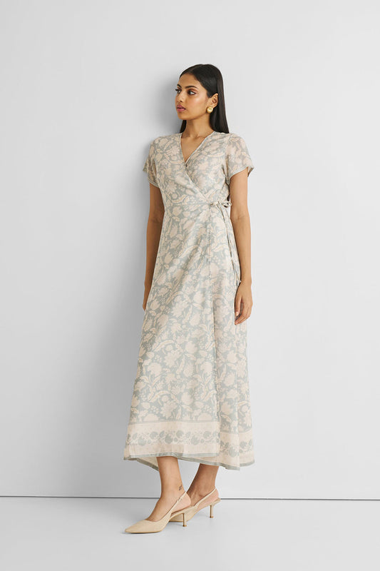 Maxi Wrap Dress in Blue Florals-0