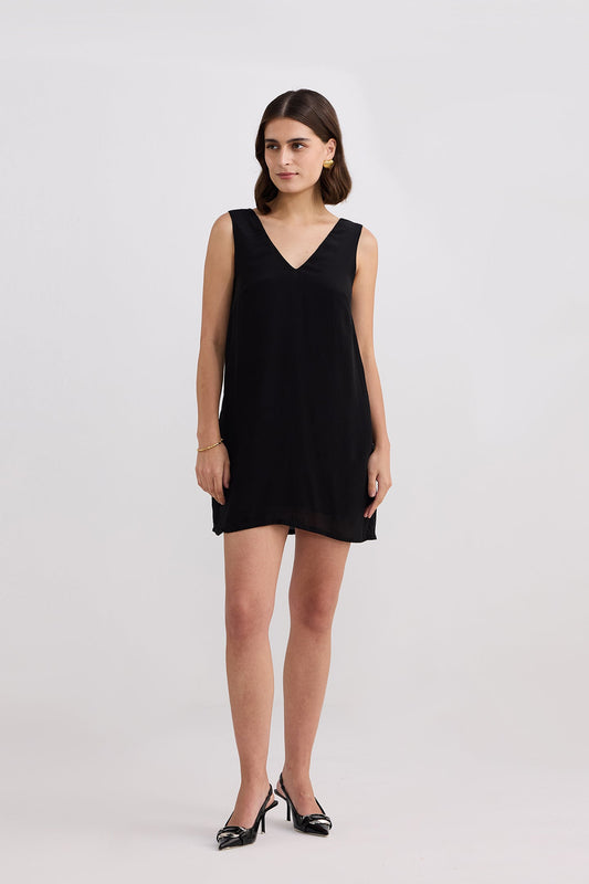 Midnight Muse V-neck Short Dress in Black-0