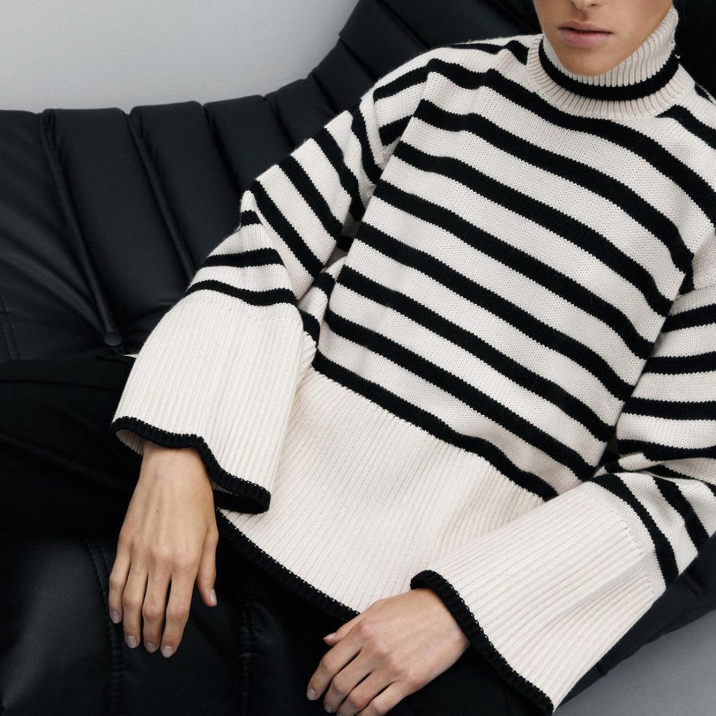 Striped Knitted Turtleneck Sweater