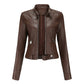 Stand Button Collar Faux Leather Jacket