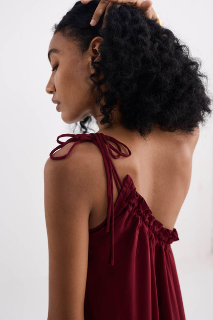 One-shoulder Midi dress in Burgundy-3