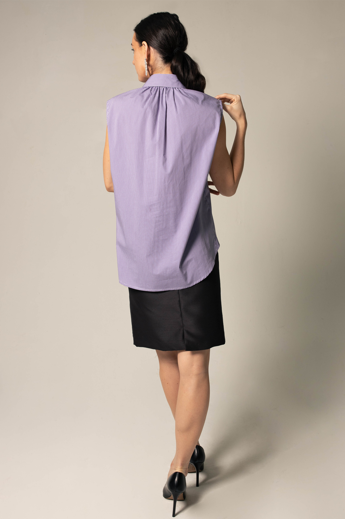 Italian Cotton Purple Sleeveless Shirt-3