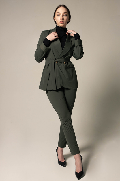 Women's Olive Blazer with Front Buttons-2