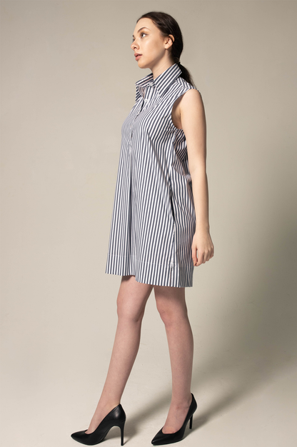 Italian Cotton Blue Stripe Sleeveless Dress-1