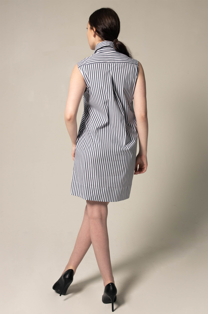 Italian Cotton Blue Stripe Sleeveless Dress-2