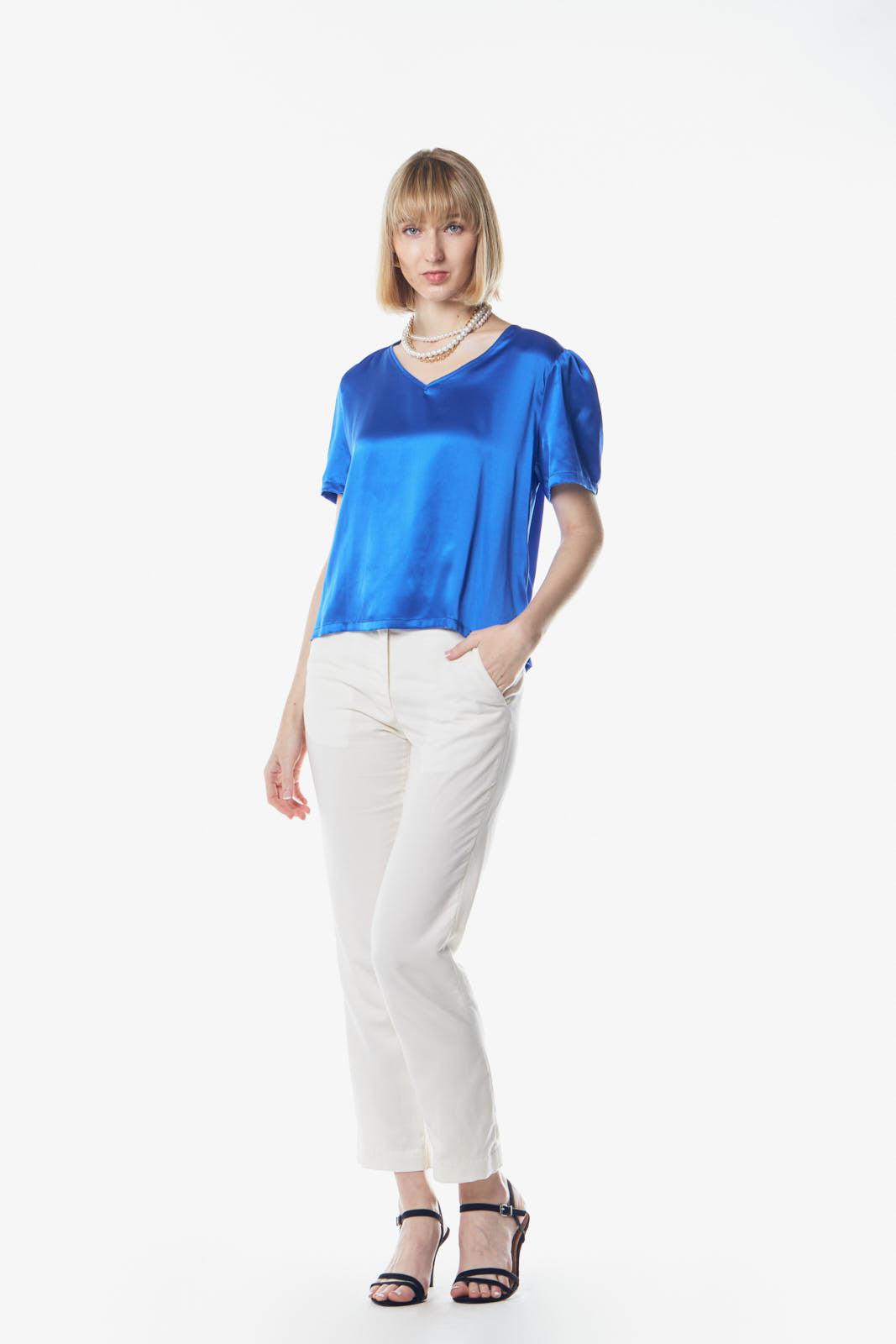 Shining V-Neck Blouse in Blue-3