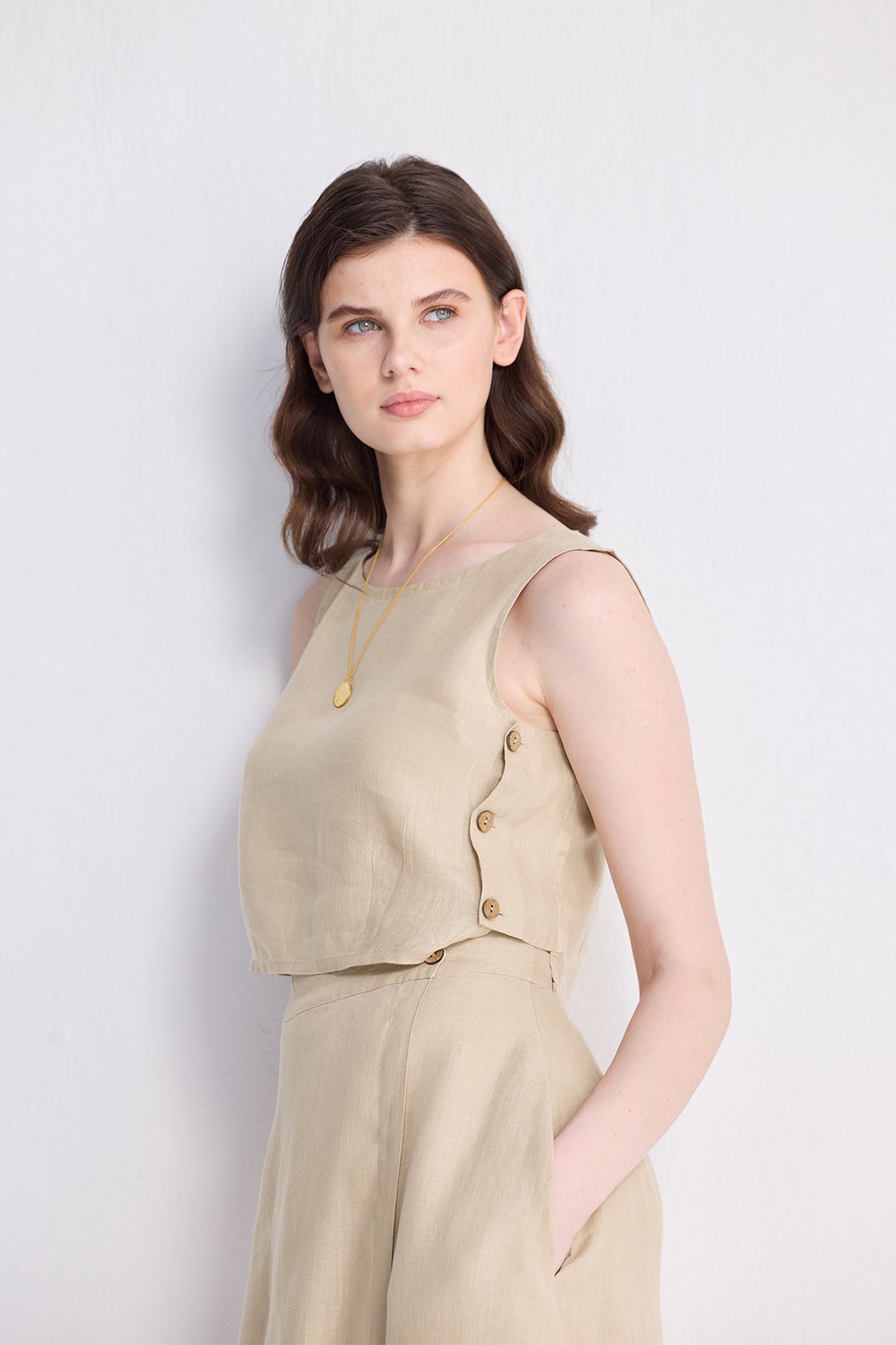 Boxy Crop Top in Neutral Beige-3