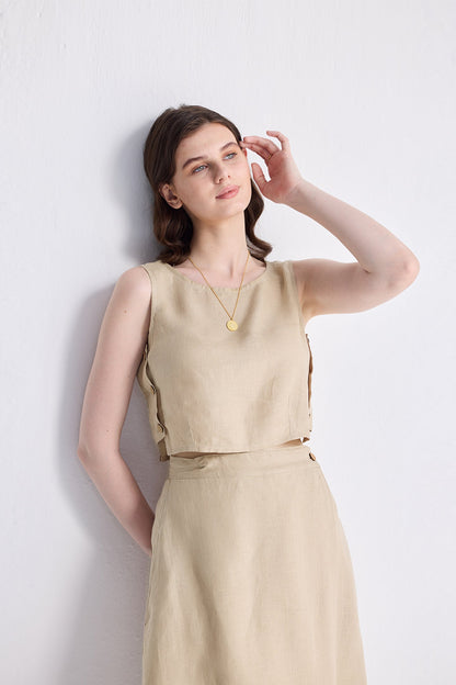 Boxy Crop Top in Neutral Beige-4