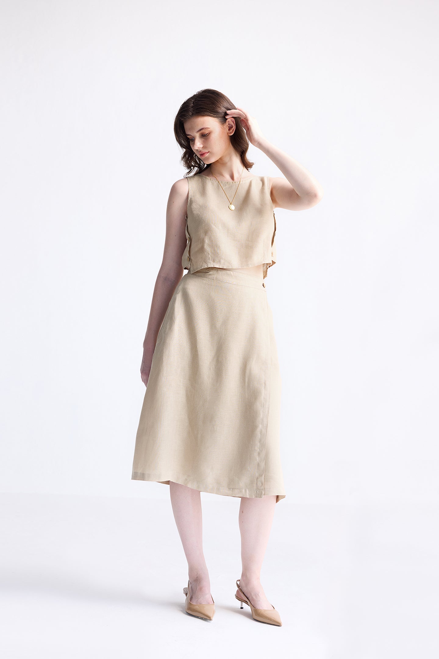 Overlap Midi Skirt in Neutral Beige-2